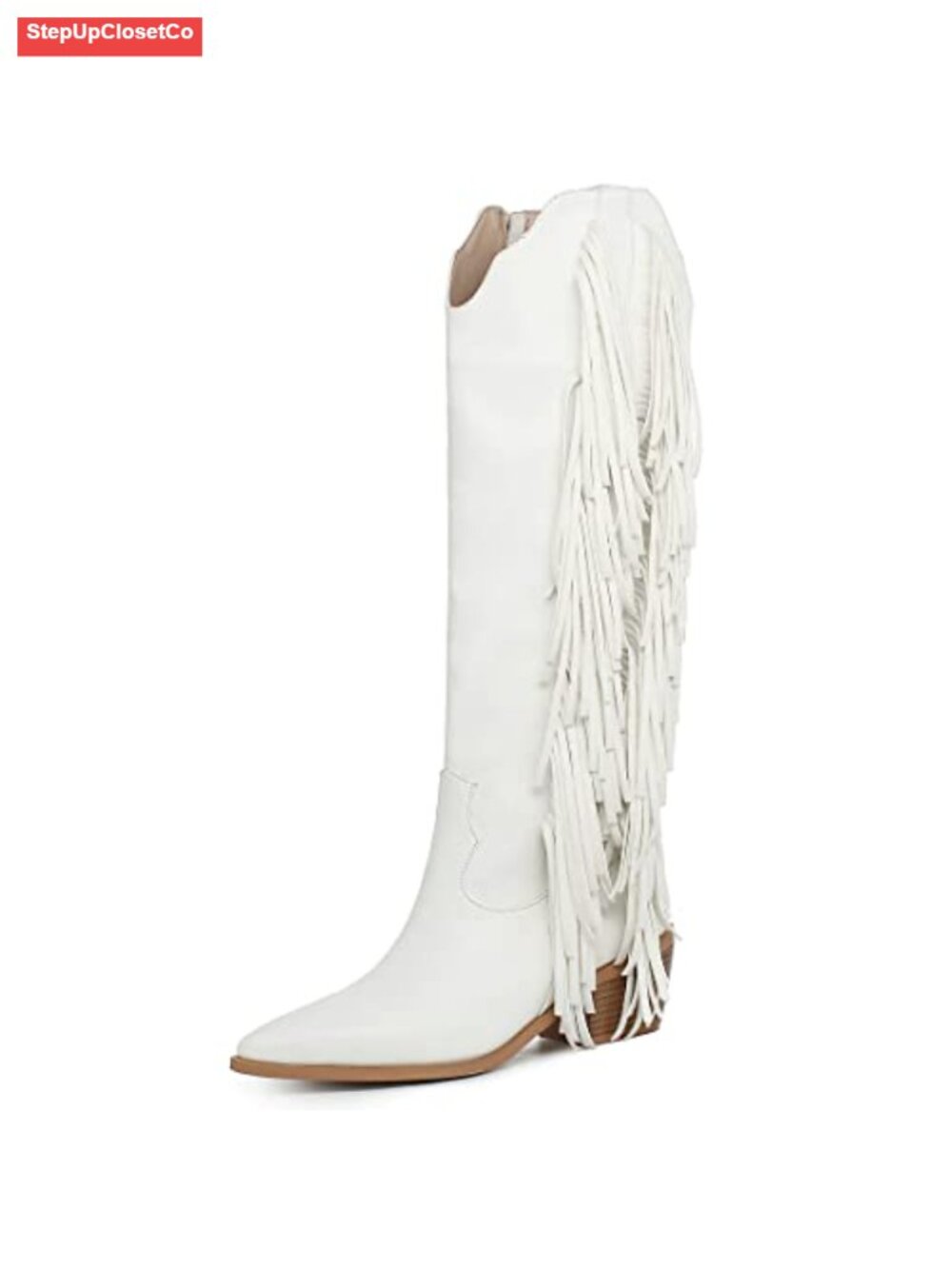 Women's Knee High Western Cowboy Boots Fringe Synthetic Leather Side Zip